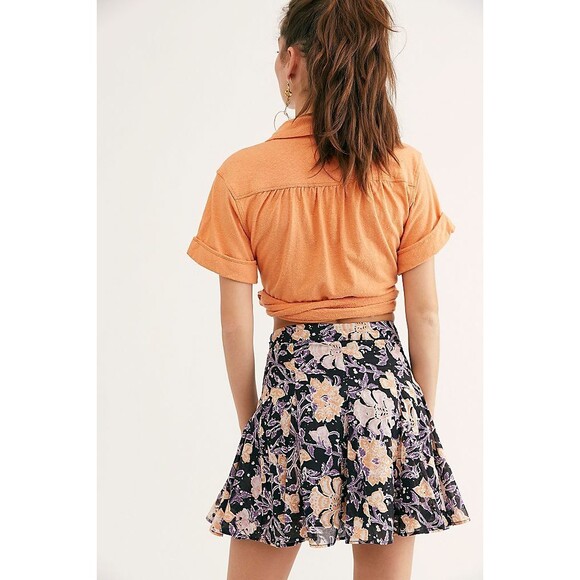 Free People End Of The Island Godet Mini Skirt Floral Printed Pull-on XS 255250 - Picture 3 of 8